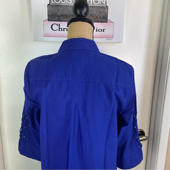 Chico’s Cotton 100% Royal Blue Long Sleeve Women New Shirt Straps Sleeve Size 0 - Picture 6 of 11